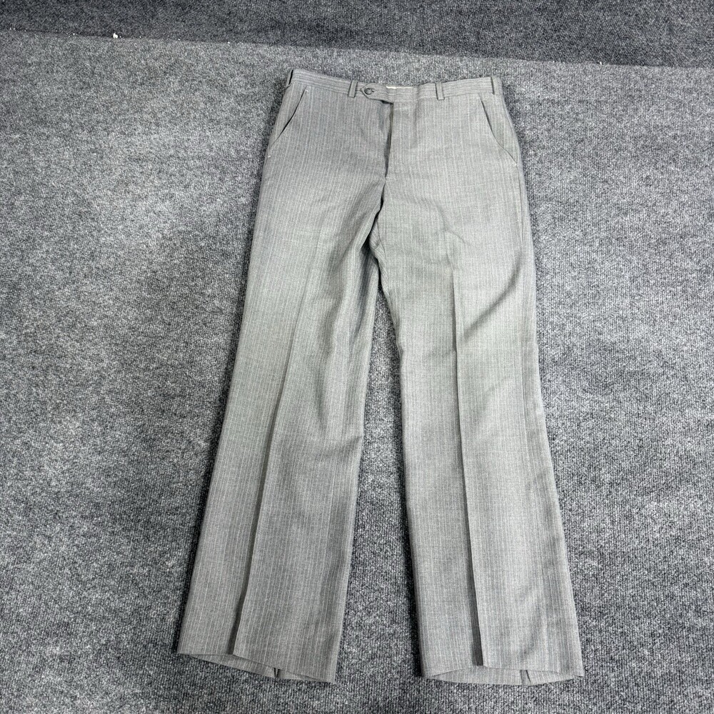 Men's Gray Pinstripe Flat Front Dress Pants Straight Leg Slash Pockets